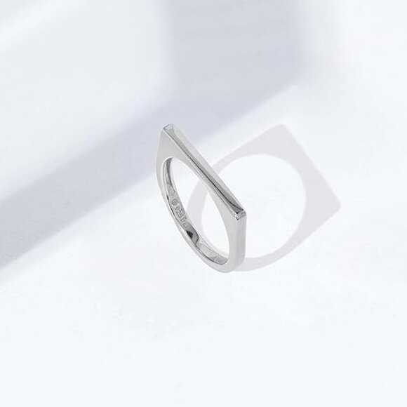 14K Gold Plated Sterling Silver Bar Ring - Rhodium - Picture 4 of 5